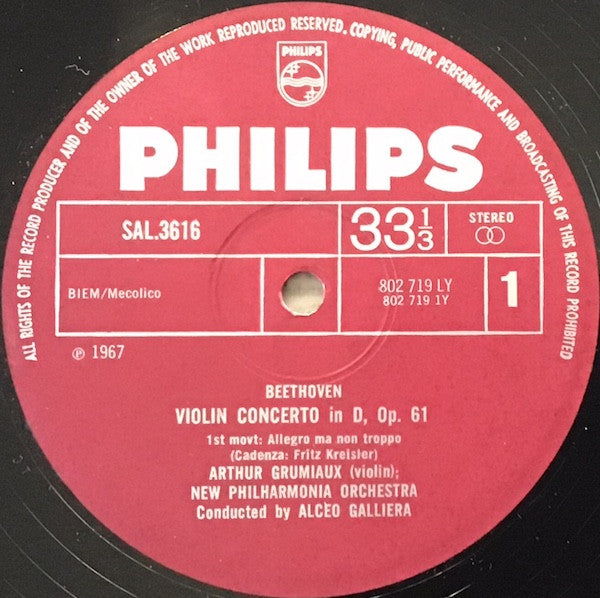 Beethoven* / Arthur Grumiaux : Violin Concerto In D-Major (LP)