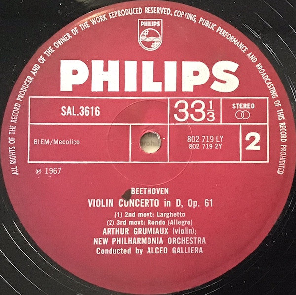 Beethoven* / Arthur Grumiaux : Violin Concerto In D-Major (LP)