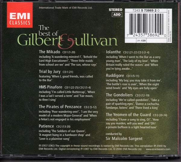 Gilbert & Sullivan Conducted By Sir Malcolm Sargent : The Best Of Gilbert & Sulliivan (3xCD, Comp)