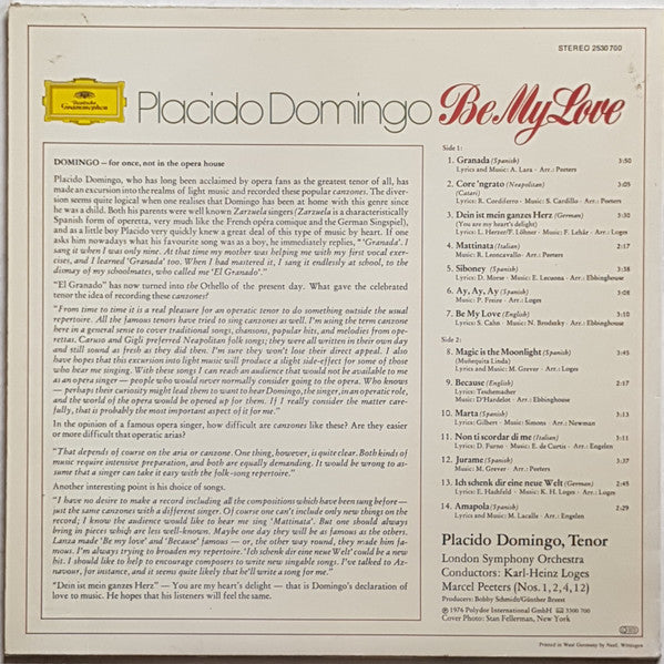 Placido Domingo : Be My Love (LP, Album, Comp, Alt)