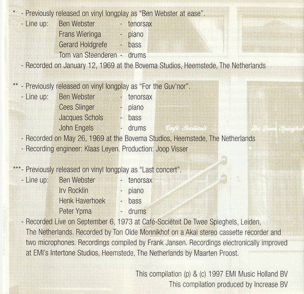 Ben Webster : The Holland Sessions (2xCD, Comp)