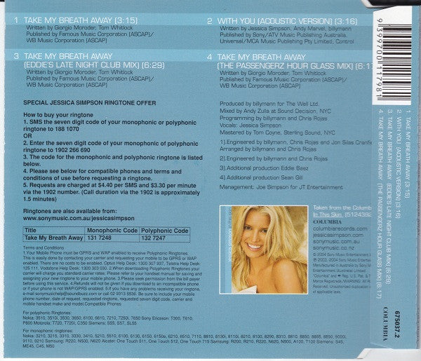 Jessica Simpson : Take My Breath Away (CD, Single)