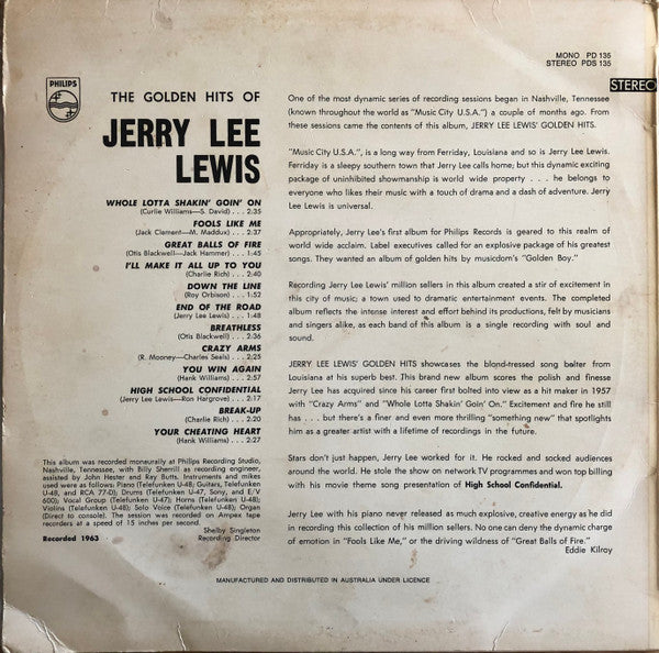 Jerry Lee Lewis : The Golden Hits Of Jerry Lee Lewis (LP, Album)