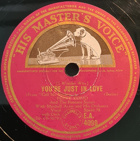 Perry Como : (I Wonder Why) You're Just In Love / It's A Lovely Day Today (Shellac, 10")