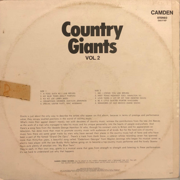 Various : Country Giants Vol. 2 (LP, Comp, RE)