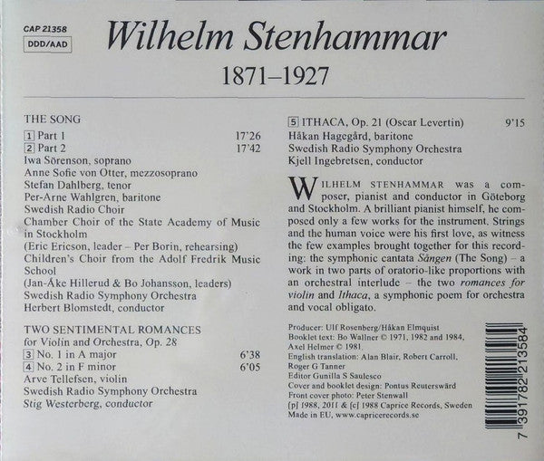 Wilhelm Stenhammar : The Song / Two Sentimental Romances / Ithaca (CD, Album, Comp, RE)