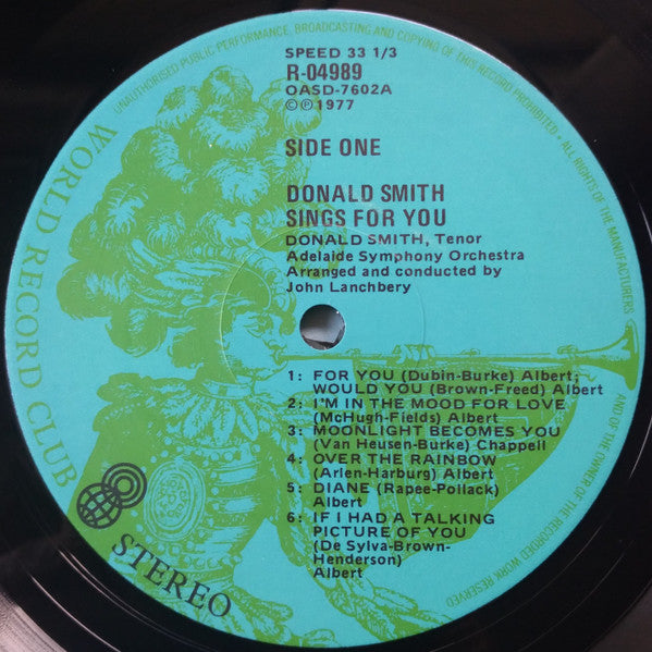 Donald Smith (10), Adelaide Symphony Orchestra Arranged And Conducted By John Lanchbery : Donald Smith Sings For You (LP, Album, Club)