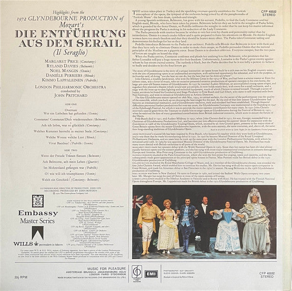 Wolfgang Amadeus Mozart, Glyndebourne Festival Opera Company, Margaret Price, Ryland Davies, Kimmo Lappalainen, Daniele Perriers, Noel Mangin, London Philharmonic Orchestra, John Pritchard : Highlights from Mozart's Die Entführung Aus Dem Serail (Il Seraglio) (LP)