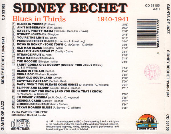 Sidney Bechet : Blues In Thirds (CD, Comp)