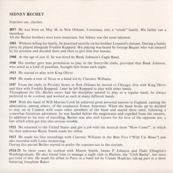 Sidney Bechet : Blues In Thirds (CD, Comp)