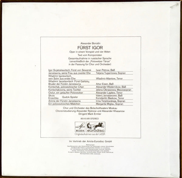 Borodin*, Bolshoi Theatre Orchestra, Mark Ermler : Fürst Igor (4xLP, gre)
