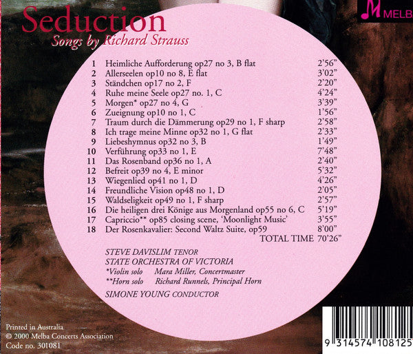 Richard Strauss, State Orchestra Of Victoria, Steve Davislim, Simone Young : Seduction: Songs By Richard Strauss (CD, Album)