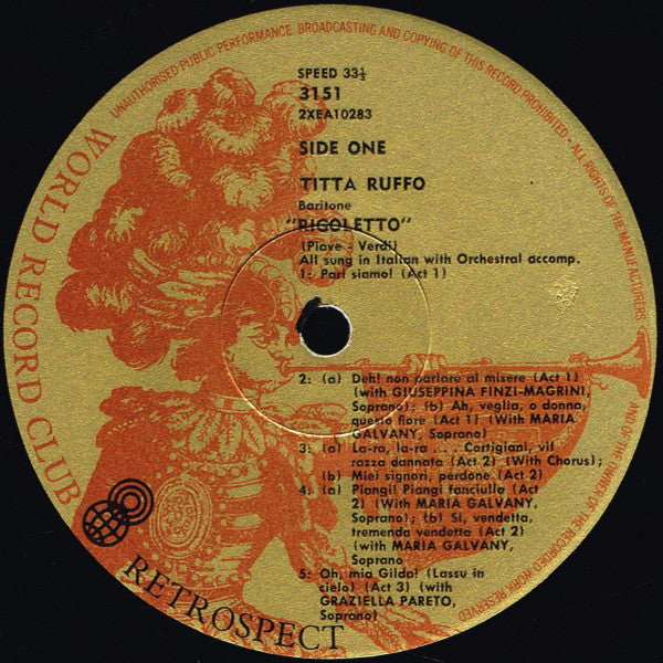 Titta Ruffo : Operatic Arias (LP, Comp, Mono, Club)