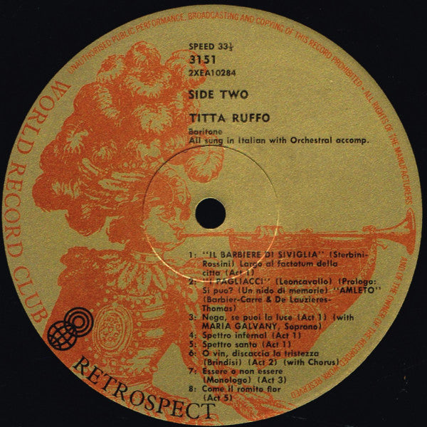 Titta Ruffo : Operatic Arias (LP, Comp, Mono, Club)