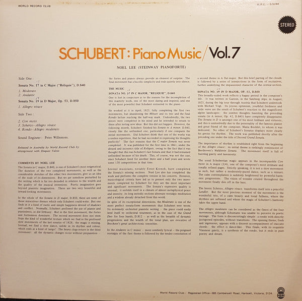 Franz Schubert, Noël Lee : Piano Music Vol.7 (LP)