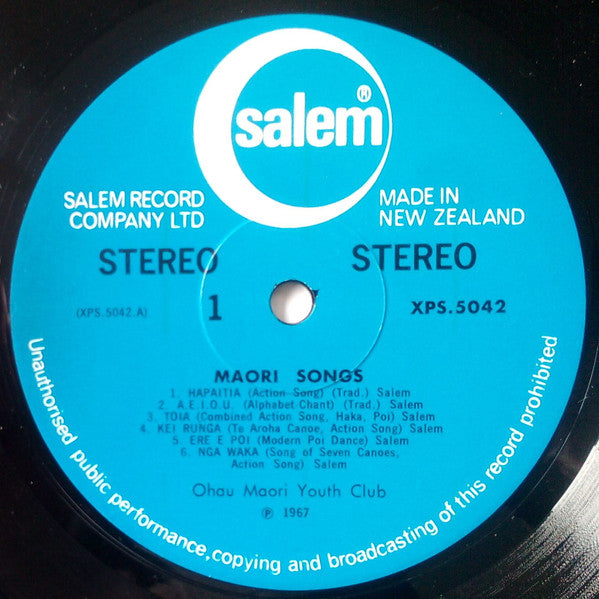Ohau Maori Youth Club : Maori Songs (LP)