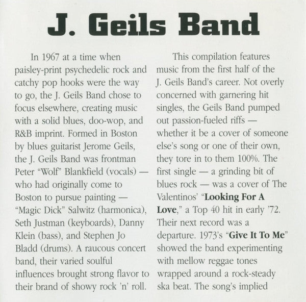 J. Geils Band* : Looking For A Love (And Other Hits) (CD, Comp, RP)