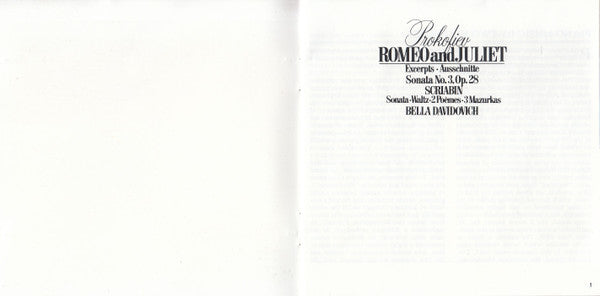 Prokofiev* / Scriabin* – Bella Davidovich : Romeo And Juliet (Excerpts = Ausschnitte) • Sonata No. 3, Op. 28 / Sonata · Waltz · 2 Poèmes · 3 Mazurkas (CD)