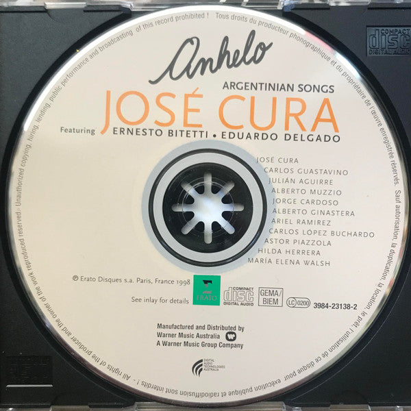 José Cura Featuring Ernesto Bitetti, Eduardo Delgado (2) : Anhelo, Argentinian Songs (CD, Album, 20-)
