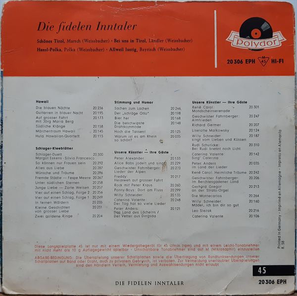 Die Fidelen Inntaler : Die Fidelen Inntaler (7", EP, Mono)