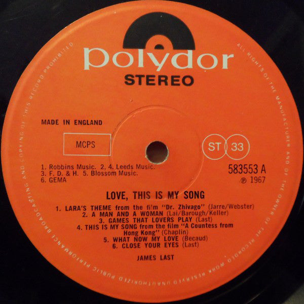 James Last And His Orchestra* : Love, This Is My Song (LP)