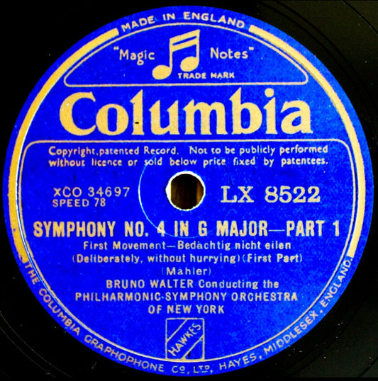 Gustav Mahler / Bruno Walter Conducting The Philharmonic-Symphony Orchestra Of New York, Desi Halban : Symphony No. 4 In G Major (6xShellac, 12", Album, Mono)