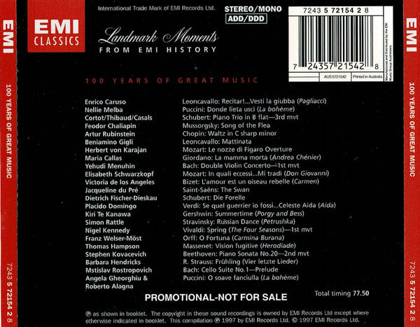 Various : 100 Years Of Great Music (1897-1997) (CD, Comp, Promo)