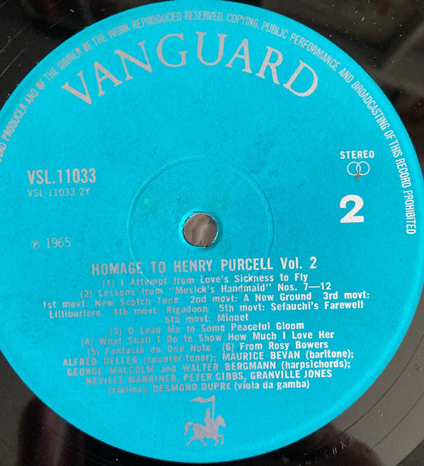 Henry Purcell : Homage to Henry Purcell Volume 2  An anthology comprising the most celebrated songs, sacred airs and concerted pieces for strings and harpsichord (LP, Album)