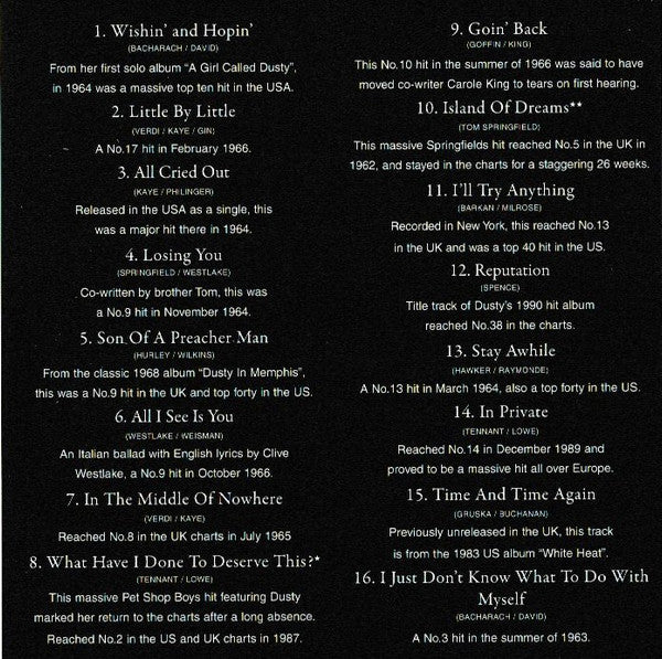 Dusty Springfield : Goin' Back - The Very Best Of Dusty Springfield (1962 - 1994) (CD, Comp, RE, RM)