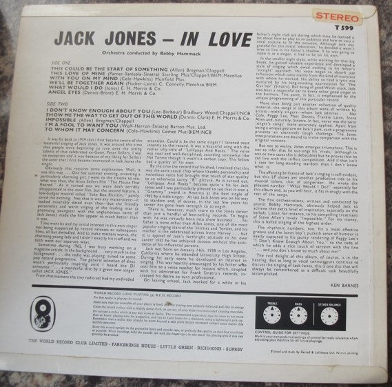 Jack Jones : In Love (LP, Album)