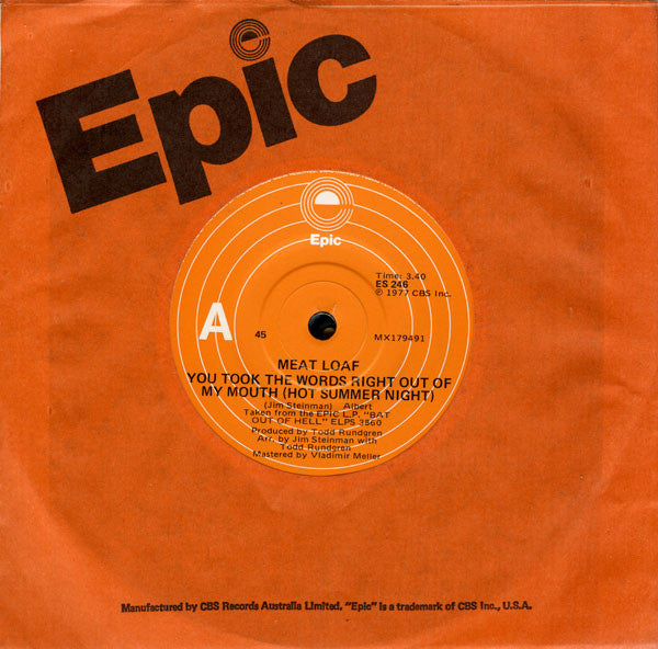 Meat Loaf : You Took The Words Right Out Of My Mouth (7")