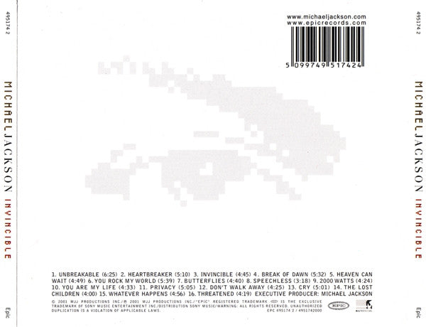 Michael Jackson : Invincible (CD, Album, CD-)