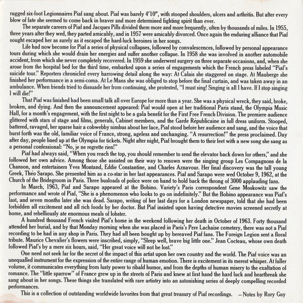 Edith Piaf : The Very Best Of Edith Piaf (Immortal "Little Sparrow" Of France) (CD, Comp)