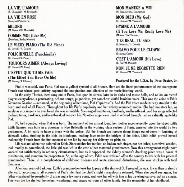 Edith Piaf : The Very Best Of Edith Piaf (Immortal "Little Sparrow" Of France) (CD, Comp)