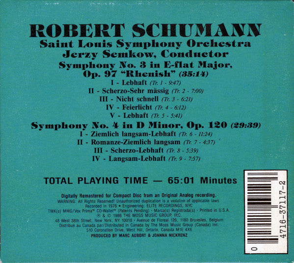 Robert Schumann / Saint Louis Symphony Orchestra, Jerzy Semkow : Symphonies Nos. 3 & 4 (CD, Comp, RM)