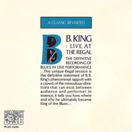 B.B. King : Live At The Regal (CD, Album, Club, RE, CRC)