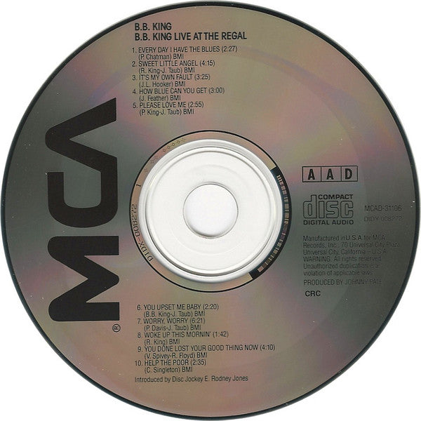 B.B. King : Live At The Regal (CD, Album, Club, RE, CRC)