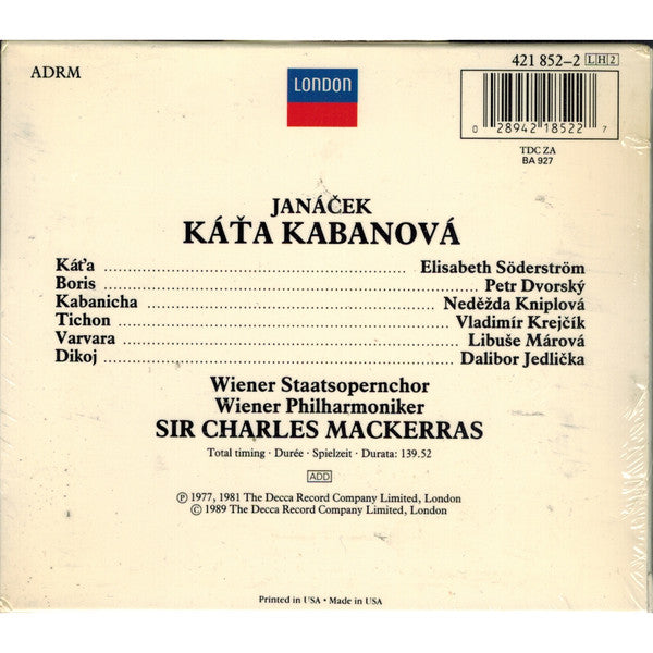 Leoš Janáček - Elisabeth Söderström · Peter Dvorský · Naděžda Kniplová · Wiener Philharmoniker · Sir Charles Mackerras : Káťa Kabanová (2xCD, Comp, RM + Box, Sli)