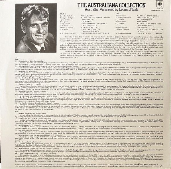 Various Read By Leonard Teale : The Australiana Collection - Australian Verse Read By Leonard Teale (LP, Album)