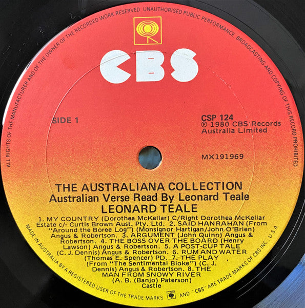 Various Read By Leonard Teale : The Australiana Collection - Australian Verse Read By Leonard Teale (LP, Album)