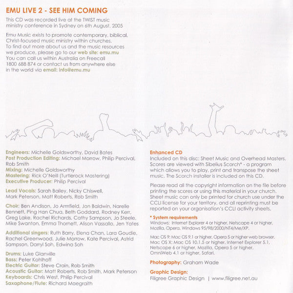 Emu Music : Emu Live 2 - See Him Coming (CD, Album, Enh)