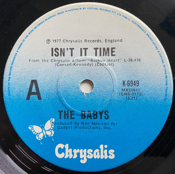 The Babys : Isn't It Time (7", Single)