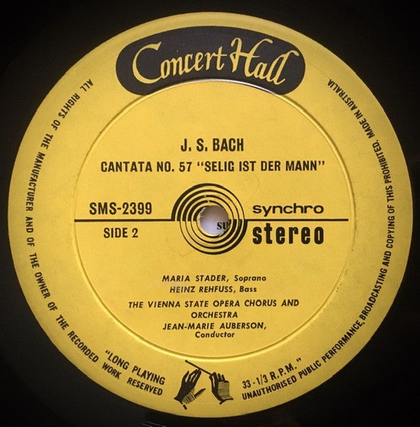 Johann Sebastian Bach, Wiener Staatsopernchor And Wiener Festspielorchester, Jean-Marie Auberson : Magnificat / Cantata No 57 "Selig Ist Der Mann" (LP, Album)
