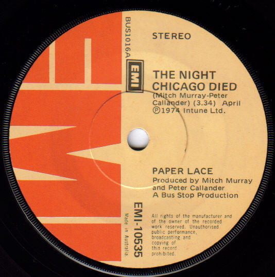 Paper Lace : The Night Chicago Died (7", Single)