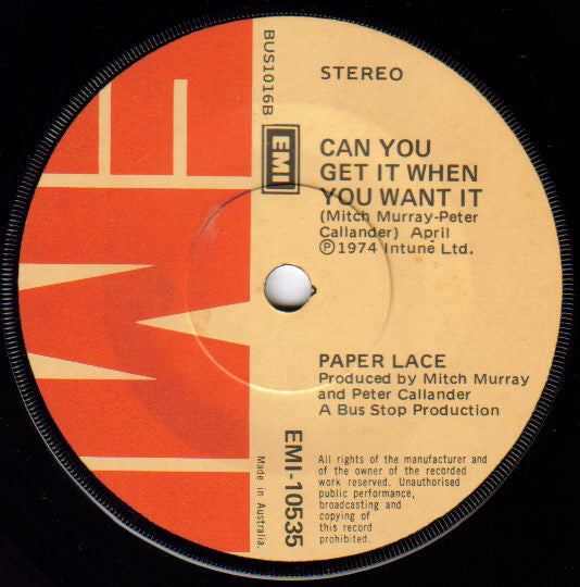 Paper Lace : The Night Chicago Died (7", Single)