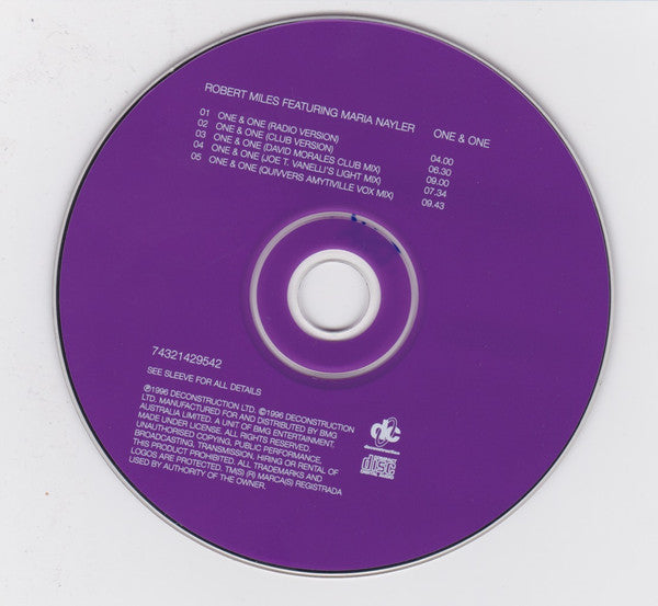 Robert Miles Featuring Maria Nayler : One & One (CD, Maxi)