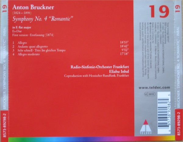 Bruckner* / Radio-Sinfonie-Orchester Frankfurt / Eliahu Inbal : Symphony No.4 "Romantic" (CD, Album)
