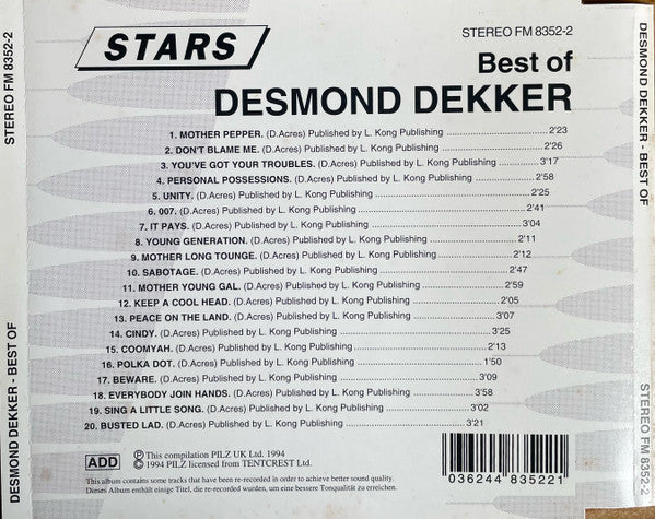 Desmond Dekker : Best Of Desmond Dekker (CD, Comp, RM)