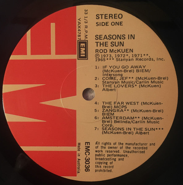 Rod McKuen : Seasons In The Sun (Rod Mckuen Sings The McKuen/Brel Songbook) (LP, Comp)