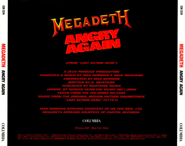 Megadeth : Angry Again (CD, Single, Promo)